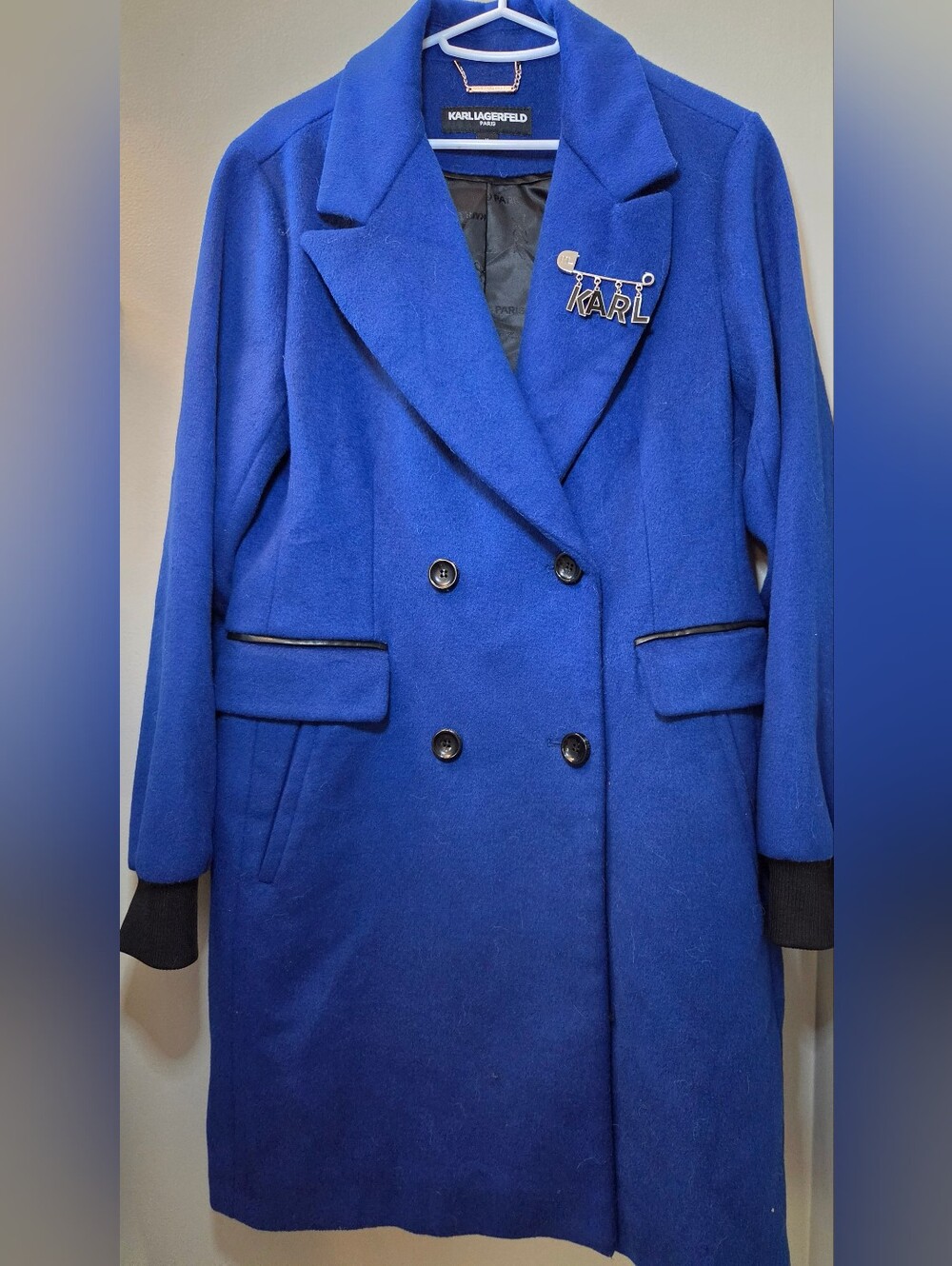 Karl Lagerfeld Cobalt Blue Double-Breasted Pea Coat